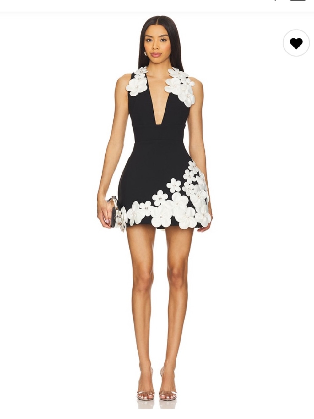 Bronx and Banco Black Mini Dress with White 3D Floral Appliqués